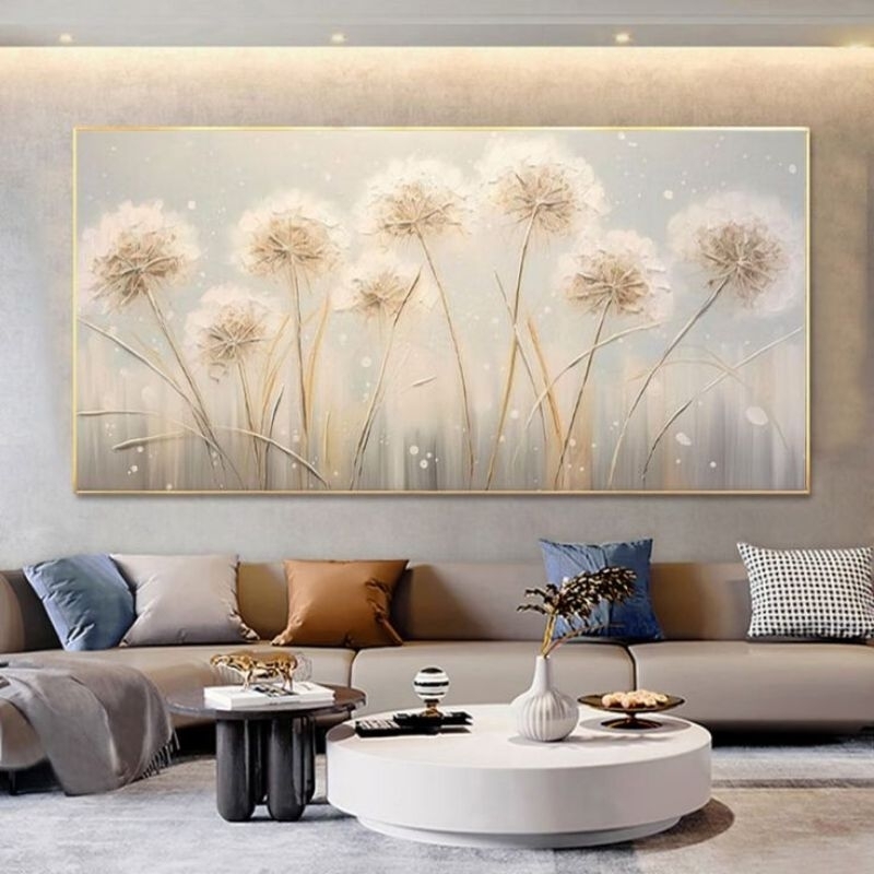 Lukisan dinding abstrak tekstur modern bunga dandelion untuk hiasan dinding include Frame