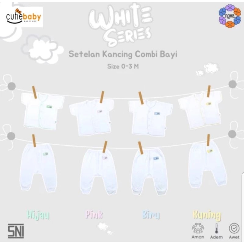 BAJU SETELAN PUTIH BAYI KANCING DEPAN | NOVA BABY SNI | SETELAN NEWBORN - Merah Muda, 0-3m