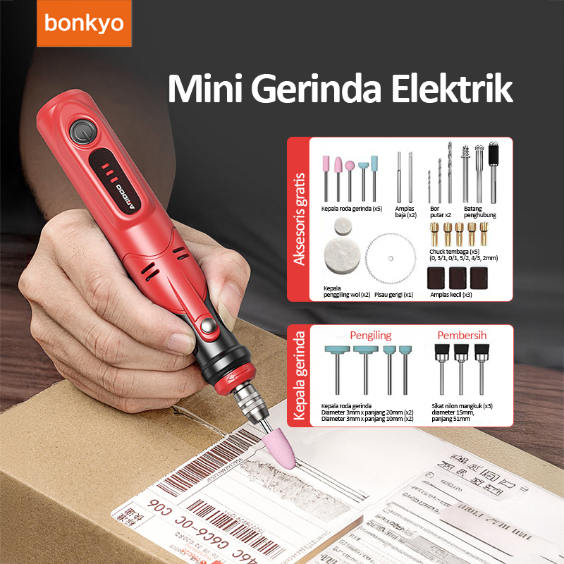 Bonkyo Mini Grinder Set Cordless 3.6V Mini Drill Tuner Mesin Ukir Poles 3 Kecepatan 50 Aksesoris Ala