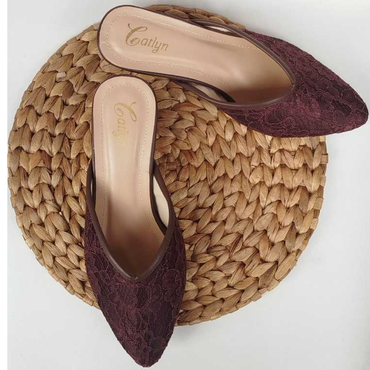 Sandal Pengantin Wanita Flatshoes Slop Pengantin Kondangan Pesta Coklat tua iceblue Burgundy Pink Fa