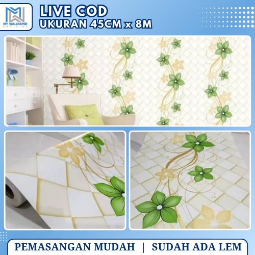 Live COD Wallpaper Dinding Kamar Tidur Ruang Tamu Motif Bunga Wallpaper Dinding Bunga Pita Hijau Wal