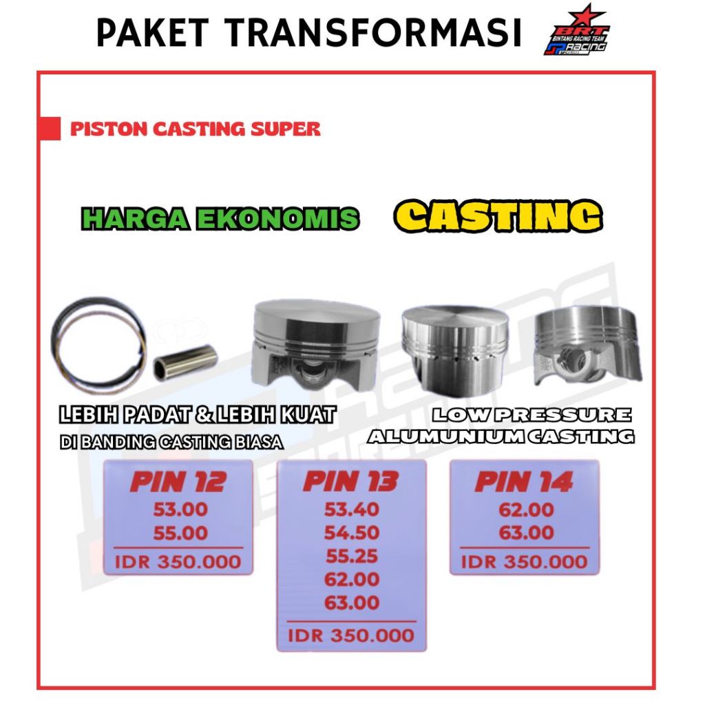 Piston Super Casting BRT PIN 13 Piston 53.40/54.50/55.25/62.00/63.00 MM