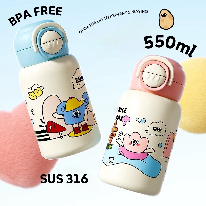 Botol Tempat Air Minum SUS316 Stainless 550ml /2in1 Botol Minum Anak bpa free Botol Stainless Anak