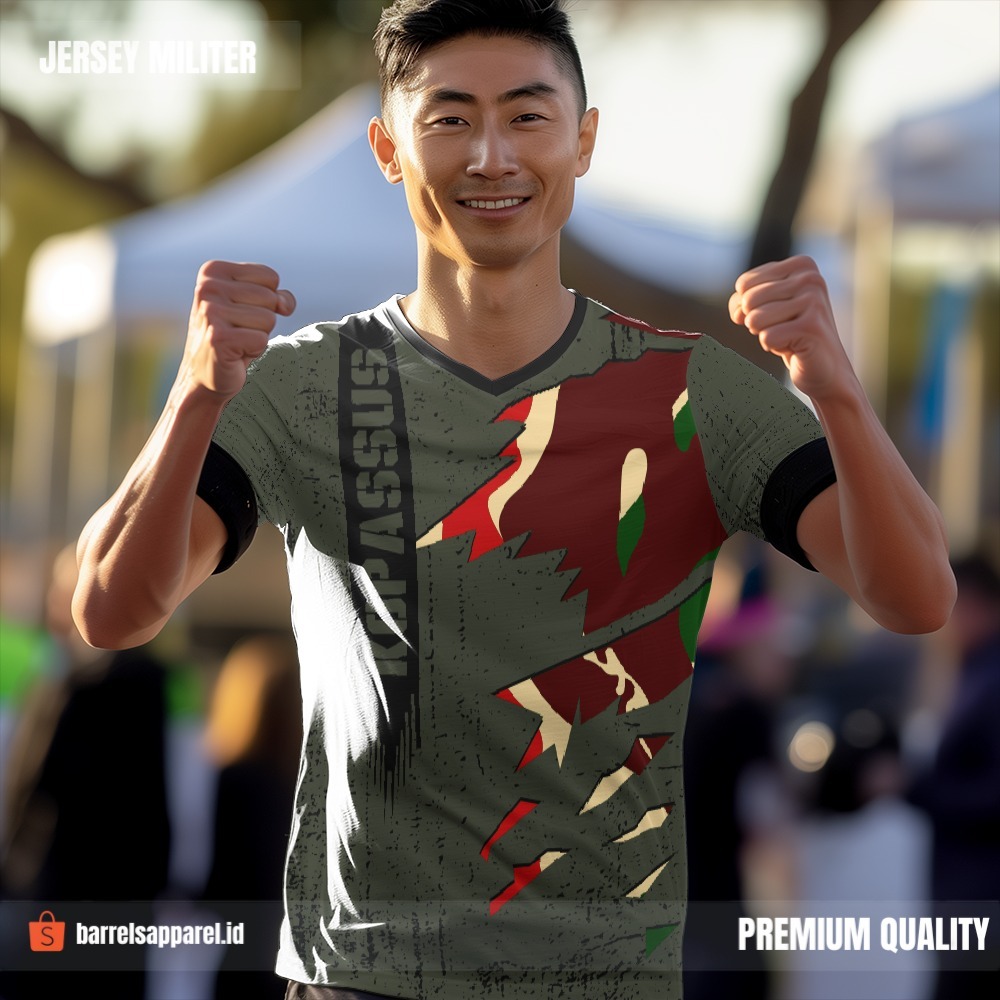 Kaos Jersey Kopassus Tentara TNI AD Angkatan Darat Hijau Army Motif Loreng Abstrak Brush 40 - Jersey