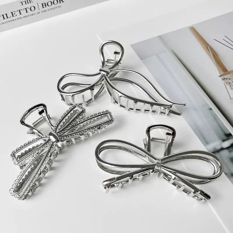Grey Ribbon Clip Claw / Jepitan Simple Metal / Akesoris Rambut Jedai Korea - JP18