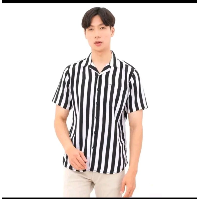 Kemeja salur pria hem Pria kemeja wanita kemeja Lengan Pendek  Hem Motif  Kemeja Salur Stripe kemeja