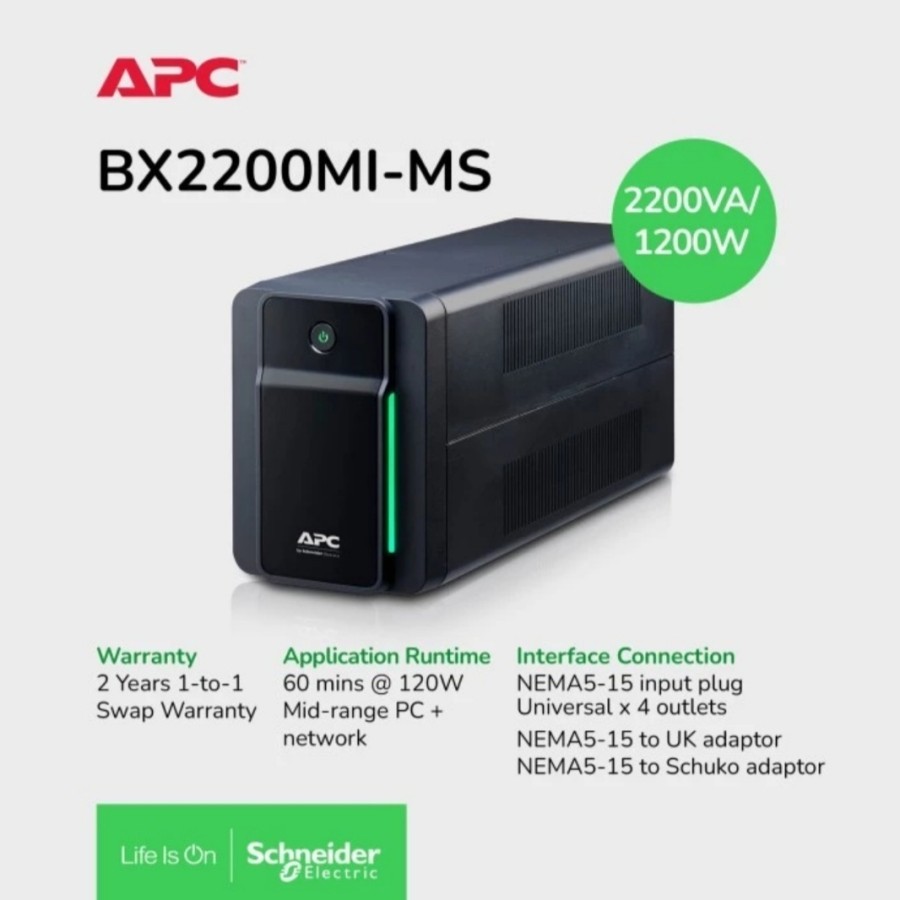 Ups Apc Bx2200Mi-Ms Bx2200Mi Ms Ups 2200Va 1200w 2200 Va 1200 W Watt