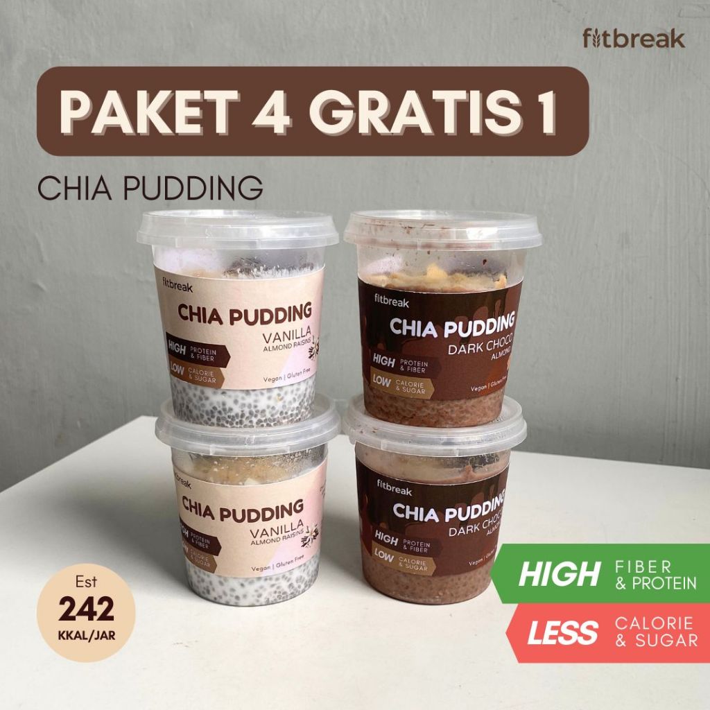 

4 Gratis 1 Choco dan Vanilla Almond Chia Pudding / Pudding Sehat / Snack Diet