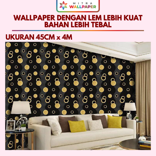 Wallpaper Dinding Polkadot Ring Gold Hitam Wallpaper Dinding Ruang Tamu Hitam Polkadot Gold
