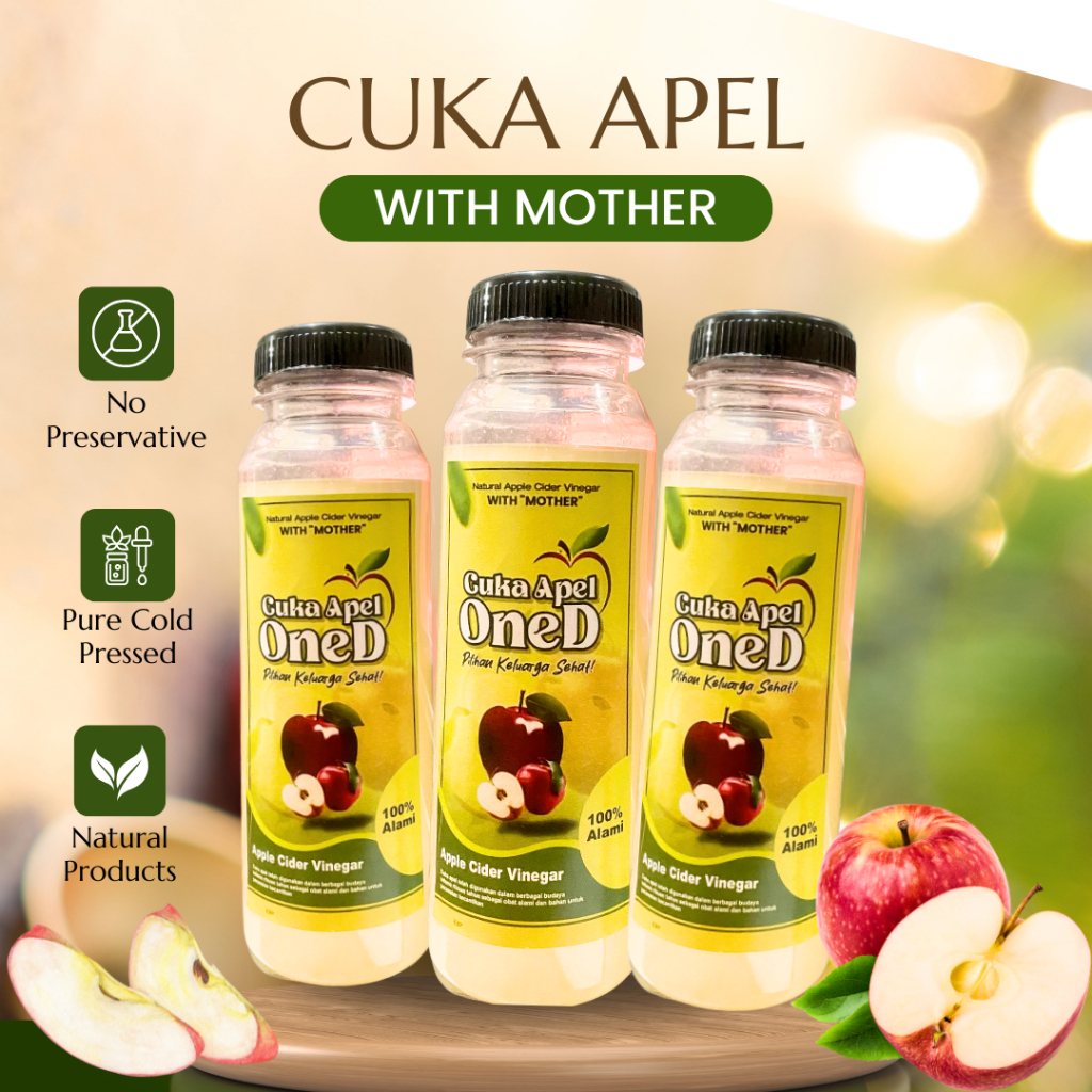 

OneD Cuka Apel Organik 250ML-500ML Cider Vinegar Original 100% Murni With Mother Detoks Kesehatan