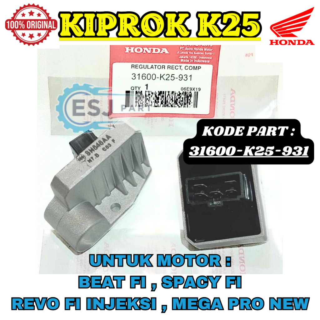 KIPROK KODE-K25 ORIGINAL REGULATOR HONDA BEAT-SPACY-REVO FI INJEKSI/MEGA PRO KUALITAS ASLI HONDA AHM