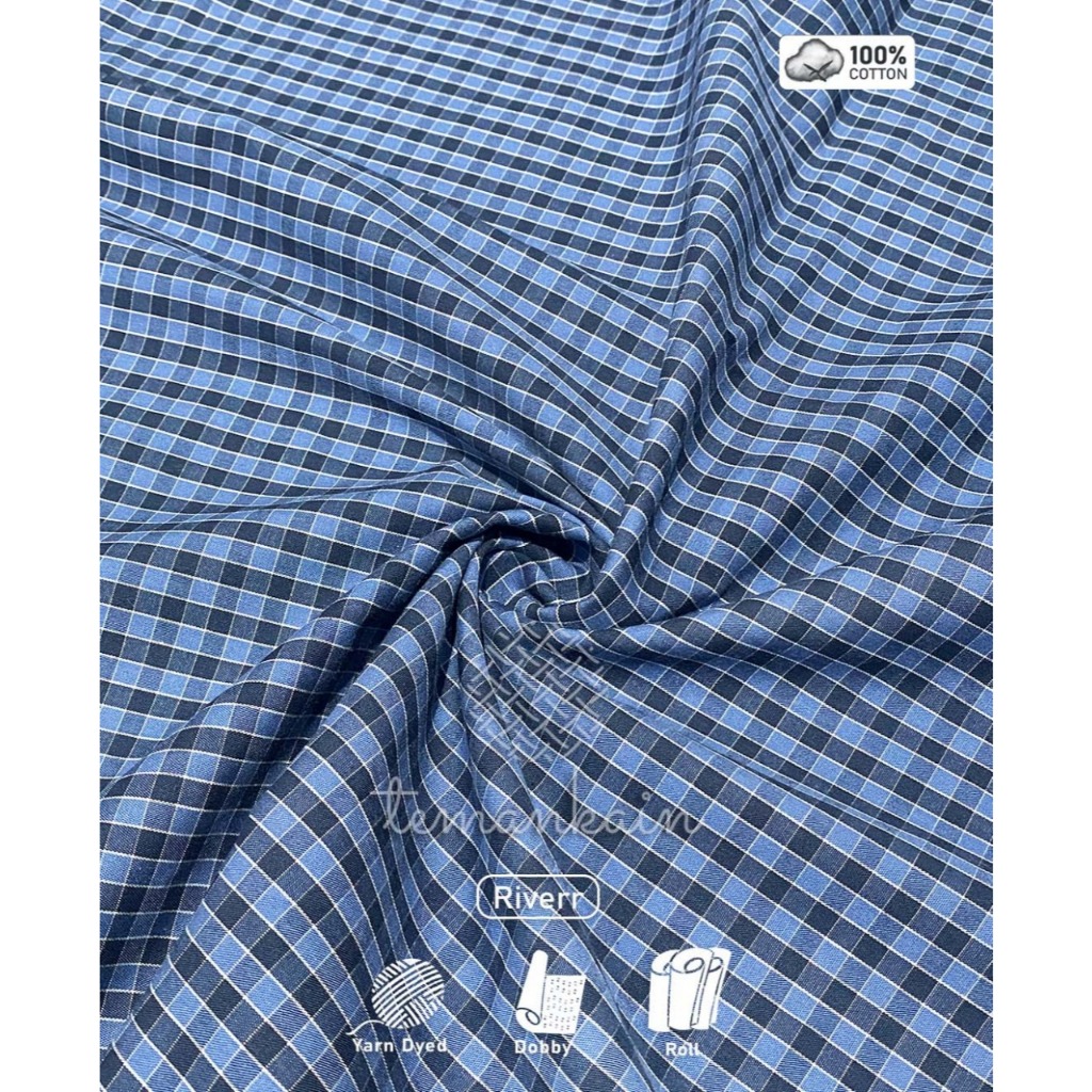 (50 cm) Kain Full Cotton 40s combed premium Motif Kotak-Kotak Plain Tanpa Dobby Temankain | Kain Kot