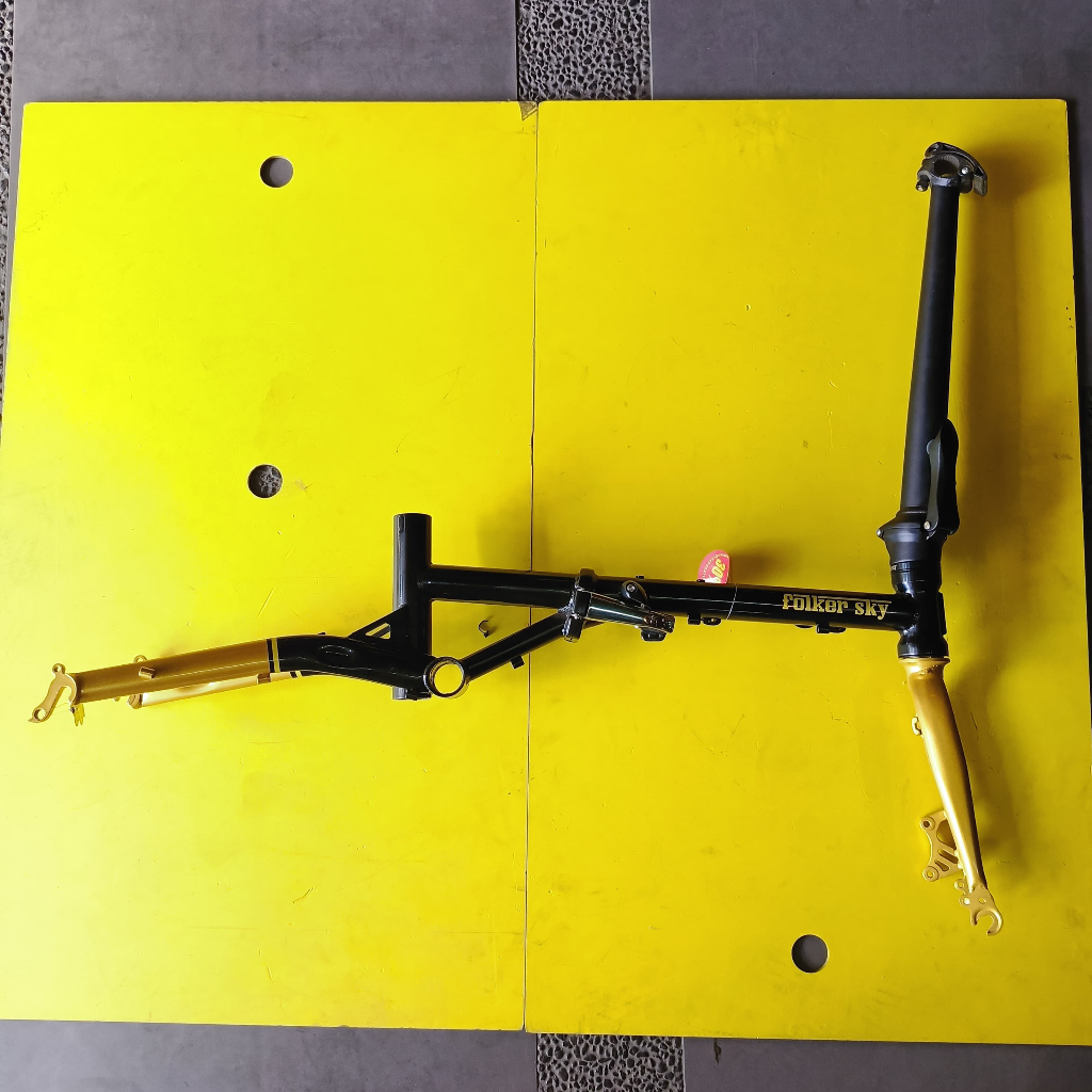 Frame Sepeda Lipat Folding Bike Folker Sky 16 Inch Chromoly Gold Black Original