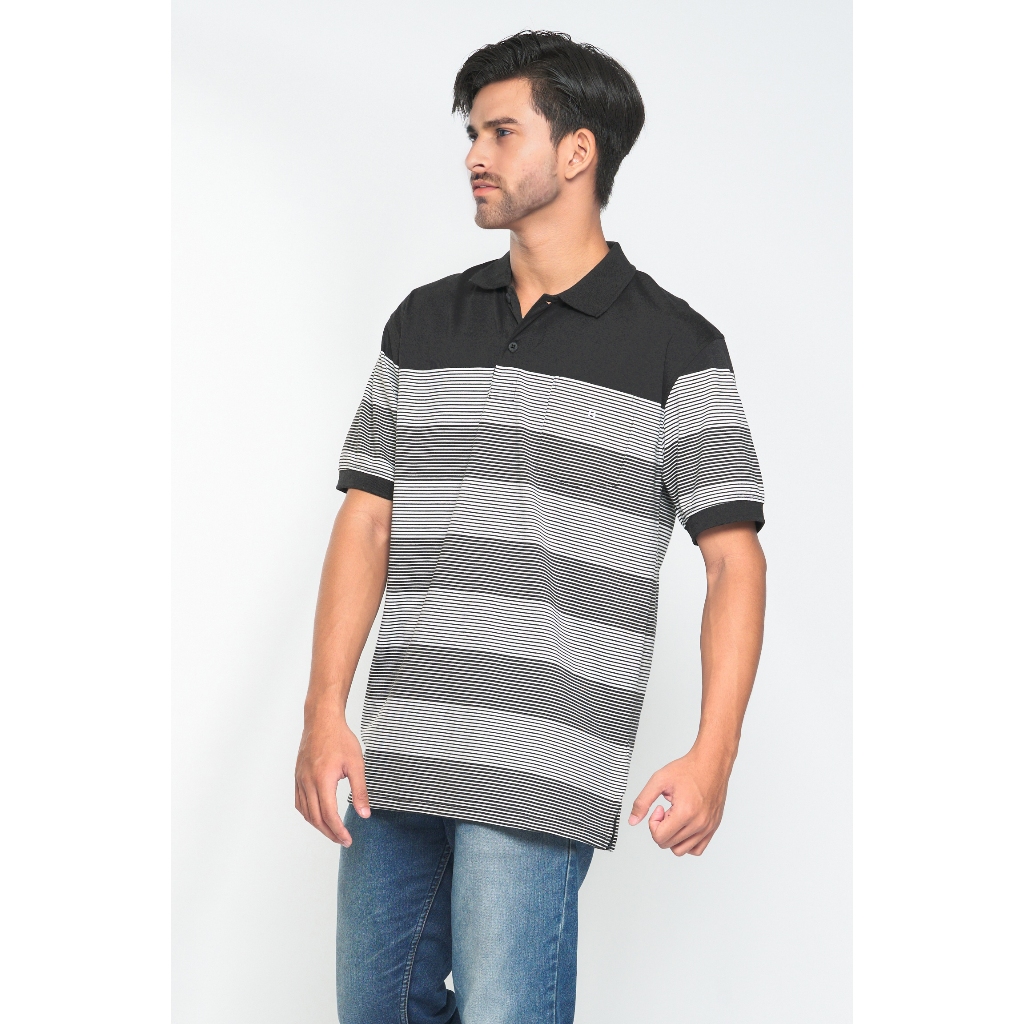 Baverre Man by Hassenda - Kaos Polo Kerah Salur Lengan Pendek Joe Hitam