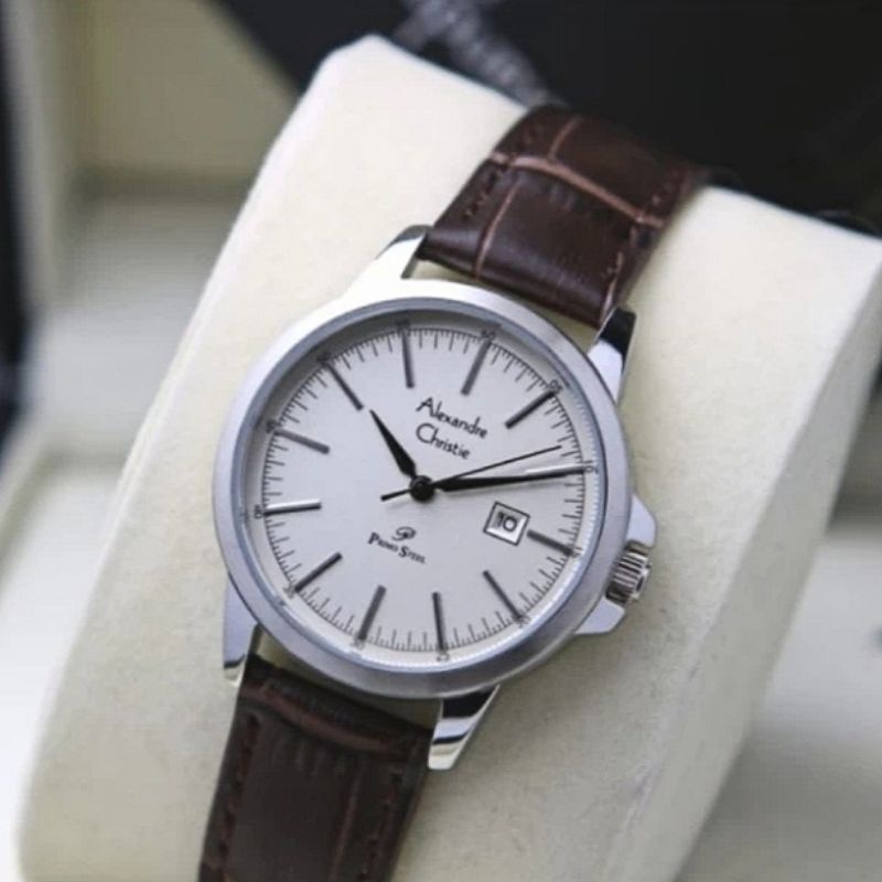 jam tangan wanita alexander cristie ori ac1008 kulit silver coklat