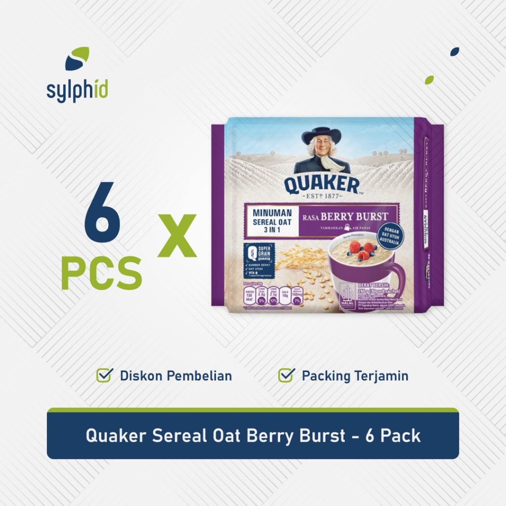 

Quaker Berry Burst 3 in 1 Instant Oatmeal 224 gram / Minuman Sereal Oats (6 pcs)