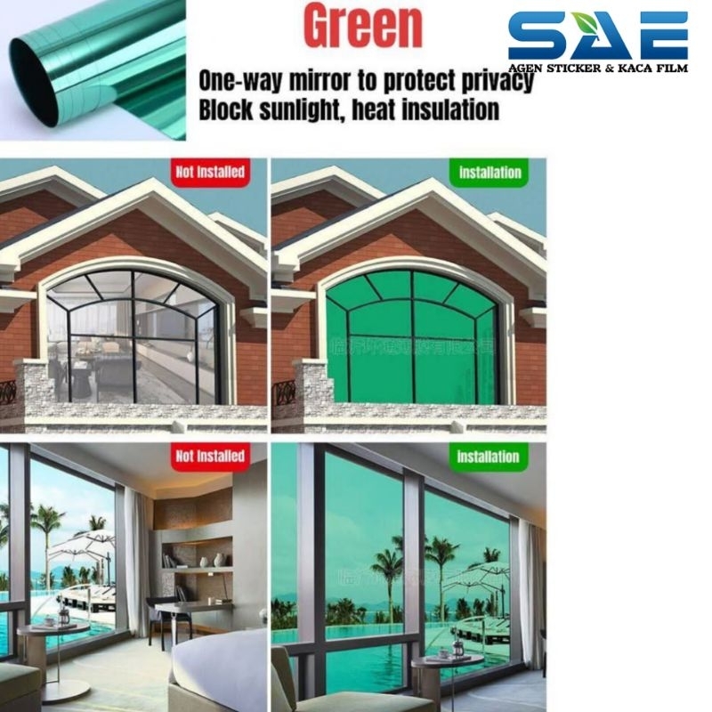 Kaca Film Hijau Silver One Way Sticker Kaca Jendela Rumah Kantor Gedung Mobil Premium Peredam Panas