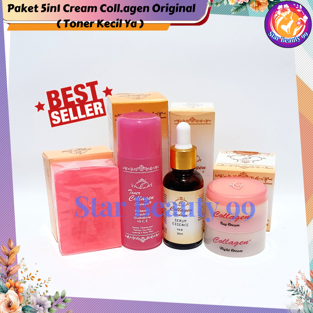 [ Gratis Masker Wajah  ]  Paket 5in1 Cream Coll.agen 0ri ( Toner Kecil Ya ) Cream Siang & Malam, Ser