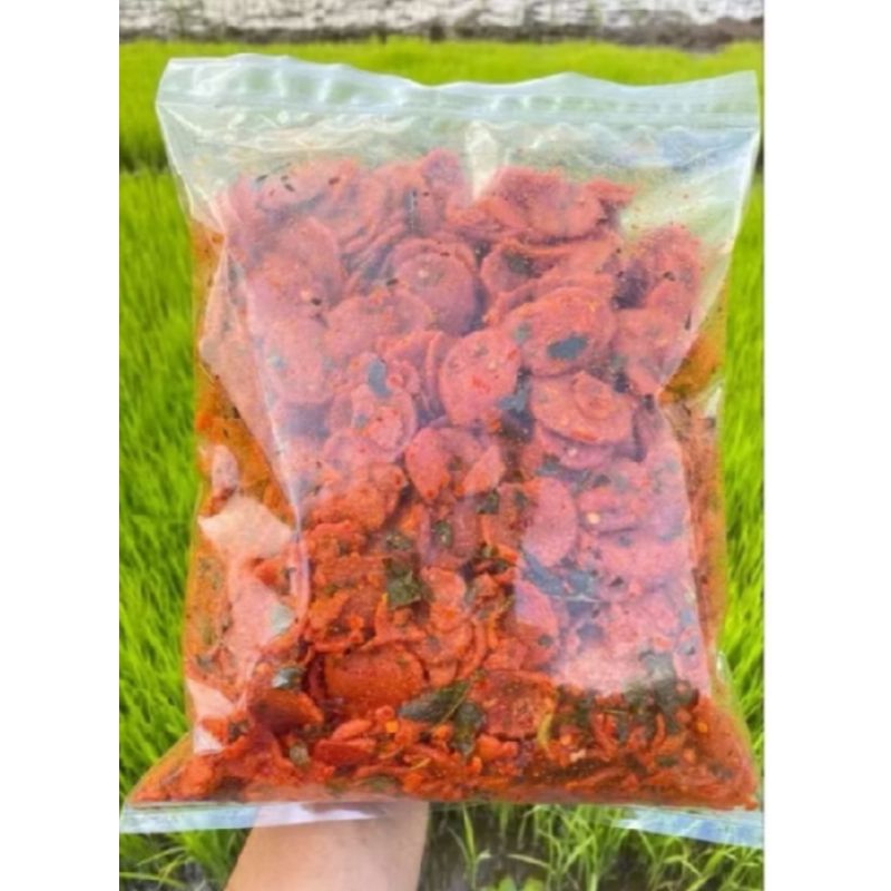 

seblak sosis goreng 500 grm sosreng pedas cikruh sosreng pedas daun jeruk