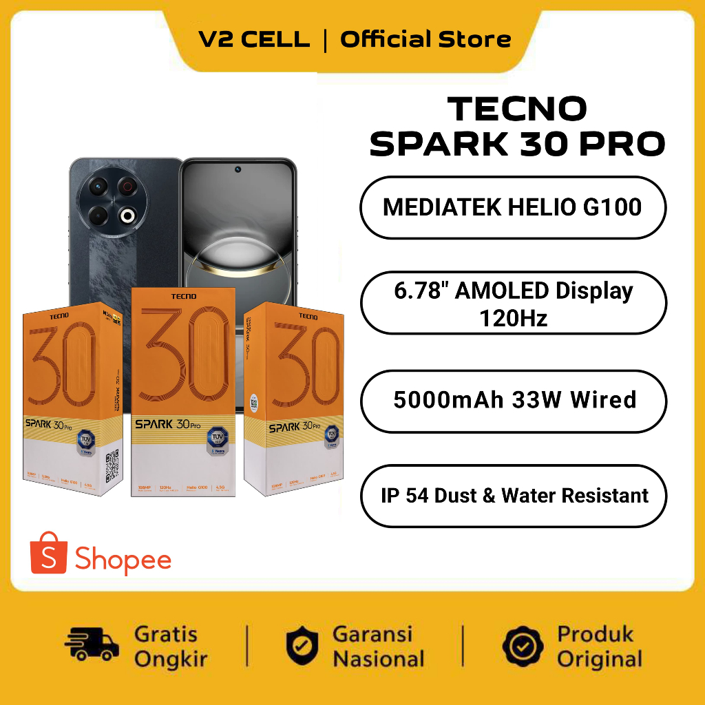 Tecno Spark 30 Pro OBSIDIAN BLADE 8/128GB Mediatek Helio G100 (6 nm) | Garansi Resmi