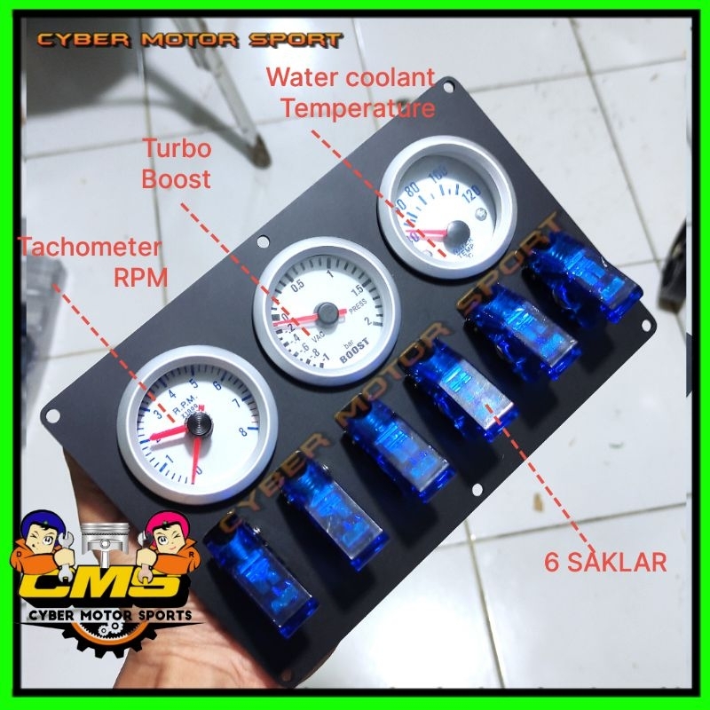 Gauge dashboard panel Tachometer diesel bensin Rpm Boost turbo water temperature. saklar 6 gang rock