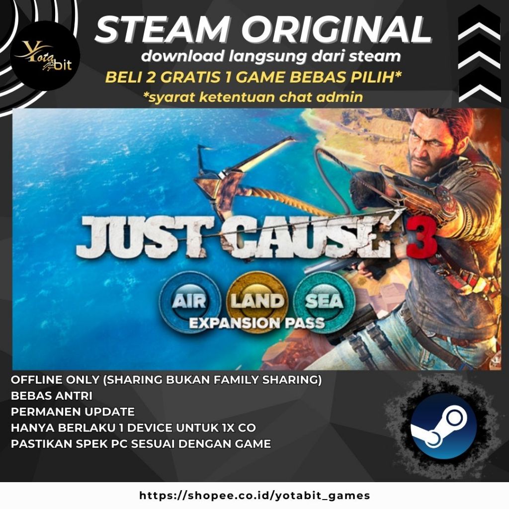 Just Cause 3 Air, Land & Sea Expansion Pass Full DLC Weapon + Vehicle PC Sharing Original Offline
