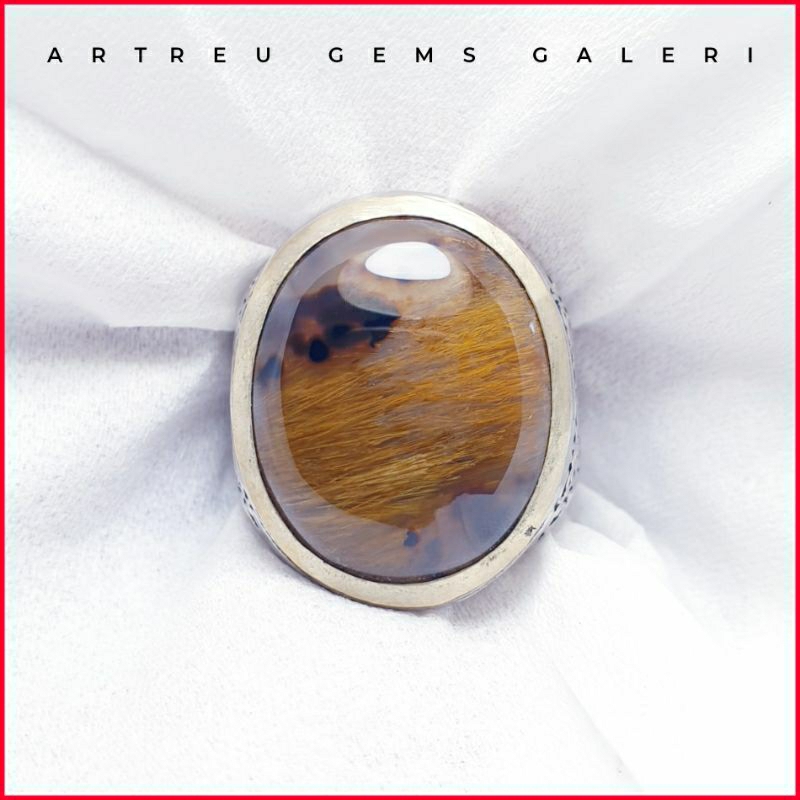 Batu Cendana Serat Emas Unik | COD Bisa | Cincin Batu Akik Ring 5 - 10