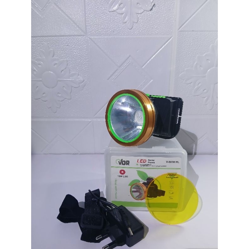 Senter Kepala LED VDR 10watt V-88HL 2 warna kuning & putih