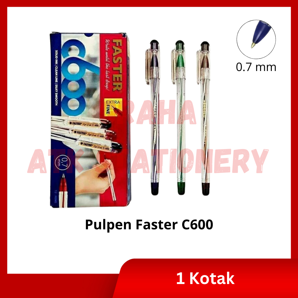 

[1 Kotak] Pulpen Faster C600 Hitam, Biru, Merah / Ball Pen / Pena 0.7mm Faster Hitam, Biru, Merah