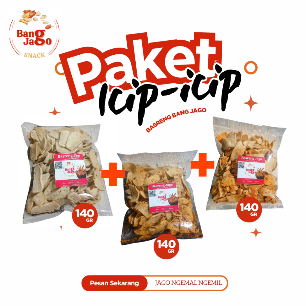 

Basreng Paket Icip-Icip 140gr+140gr+140gr Basreng Bang Jago