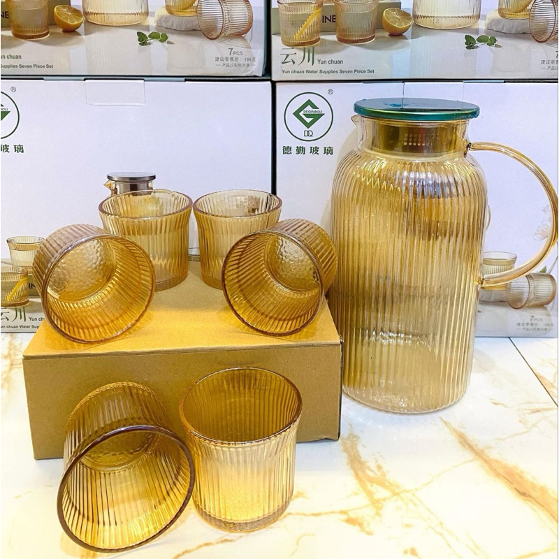 TEKO AIR SET KACA 6 IN 1/TEKO AIR LEBARAN HADIAH SOUVENIR PERNIKAHAN kode DQ