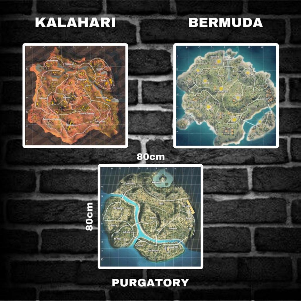 CETAK POSTER CETAK SPANDUK MAP PETA FREE FIRE BERMUDA PURGATORY KALAHARI MAP FF