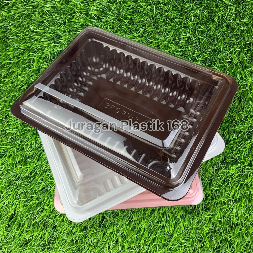 50PCS Mika Brownies S + Tutup Tray Bento Kecil Kotak Makan Nasi Kuning Kue Bronis Coklat Pink Putih