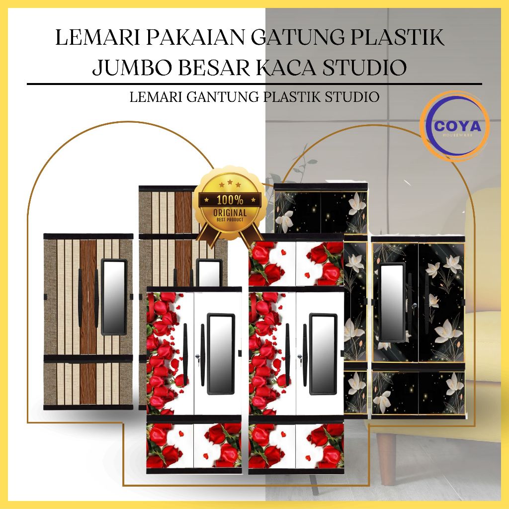 LEMARI KACA + GANTUNG PLASTIK STUDIO | LEMARI GANTUNG ESTETIK | LEMARI GANTUNG JUMBO + KACA | LEMARI