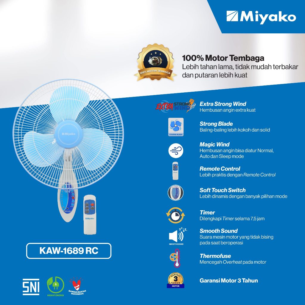 [COD] Miyako Kipas angin KAW1689RCGB – Wall Fan 16 inch - Kipas Angin - Kipas Dinding