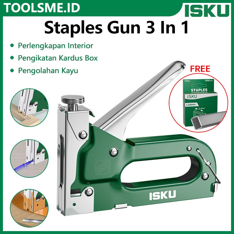 

ISKU Staples Gun Manual/Isi Ulang Refill Staples 1000pcs 1.2*10mm Perkakas Isi Stapless Tembak Gun Tacker 1.2*8/10/12mm