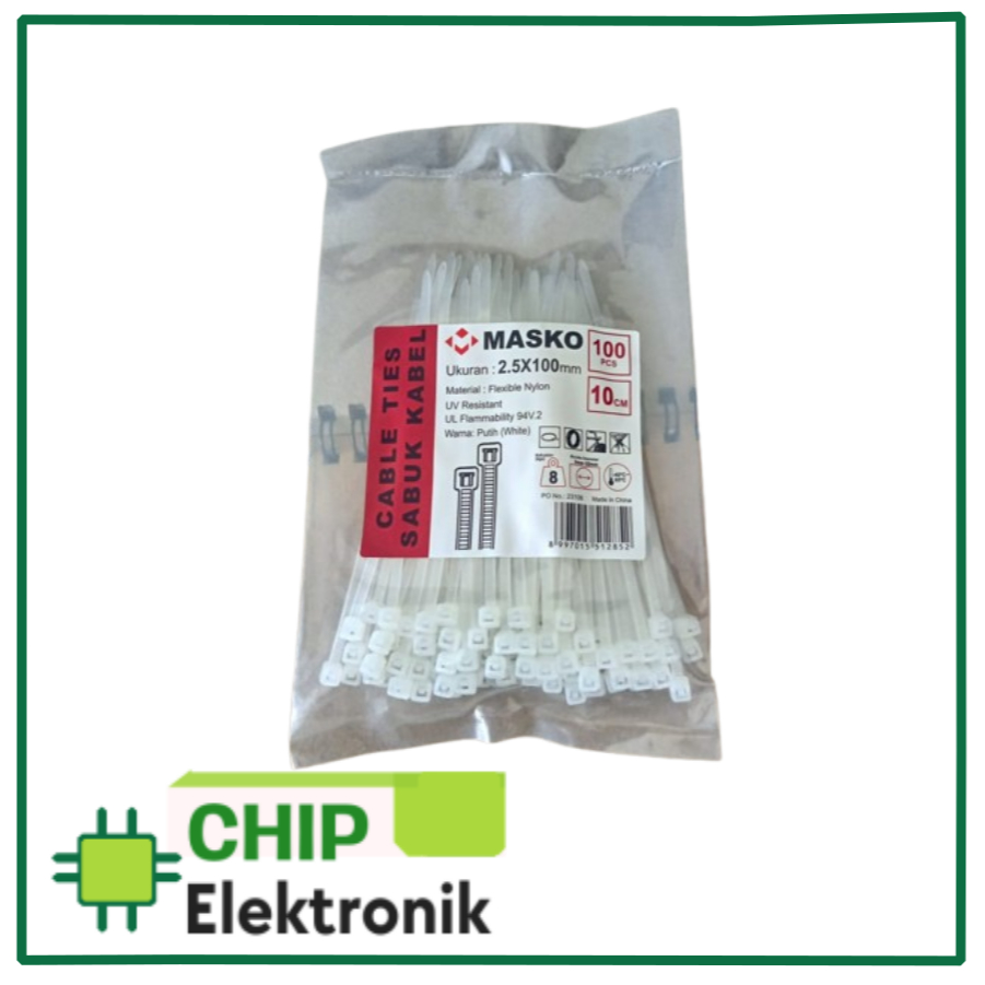 

Kabel Ties Masko Sabuk Kabel 2.5x100mm 100 pcs 2.5mm - 4.8mm putih