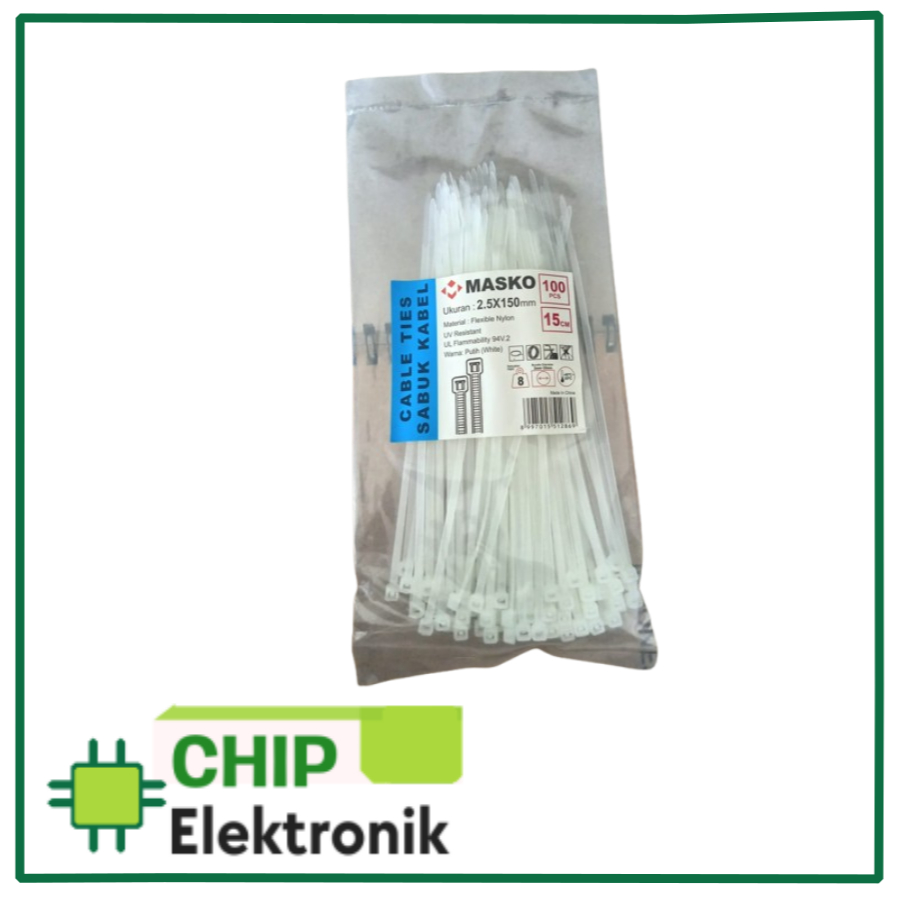 

Kabel Ties Masko Sabuk Kabel MS SABUK KB 150x2.5MM PT @100PCE 100 pcs 2.5mm - 4.8mm putih