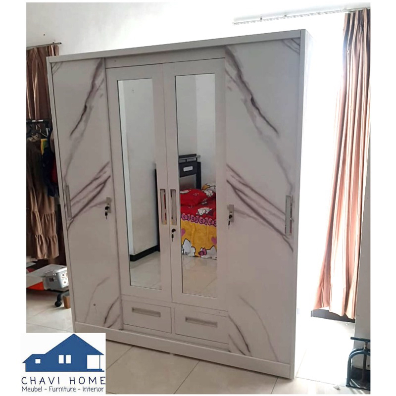 lemari pakaian besi lemari baju besi 4 pintu lemari metal wardrobe lemari besi