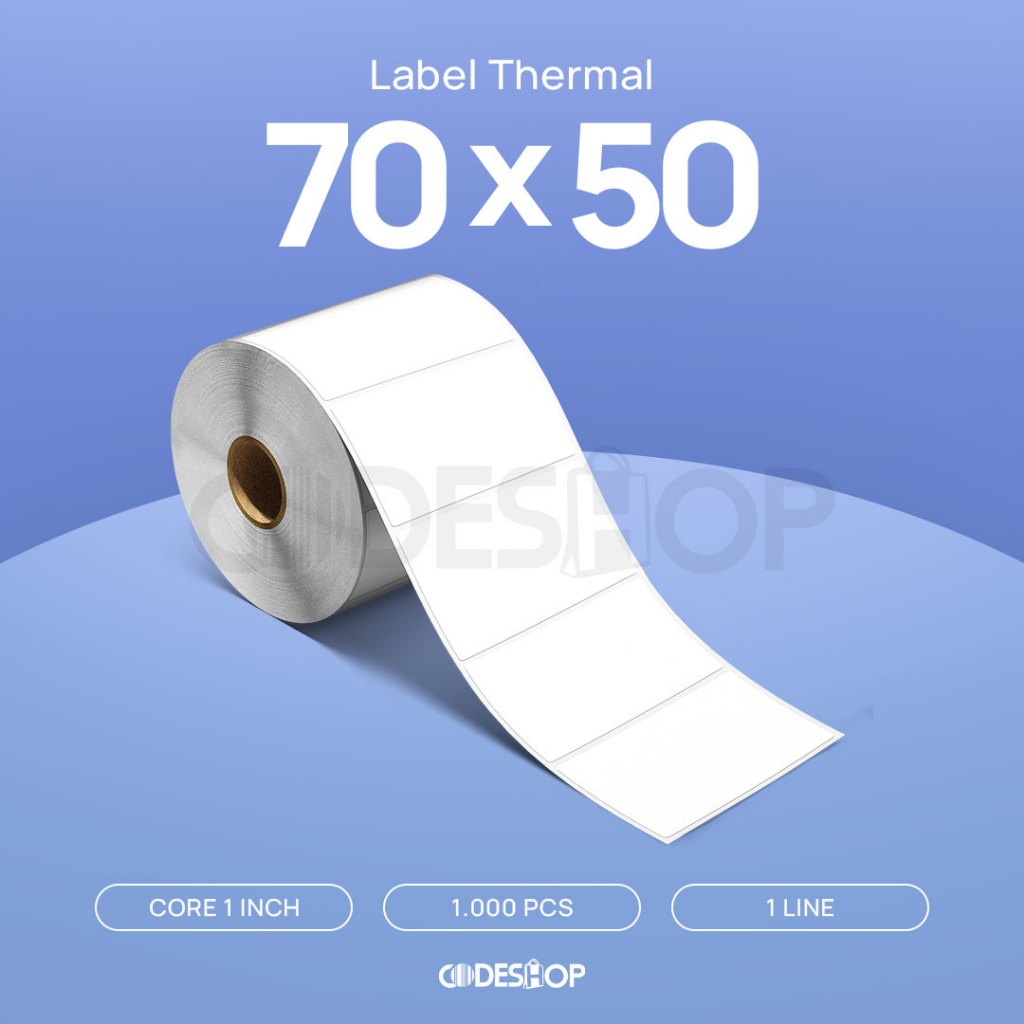 

Stiker Label Thermal 70 x 50 mm Codeshop Premium 1 Line 70x50mm Core Kecil Isi 1000 Pcs