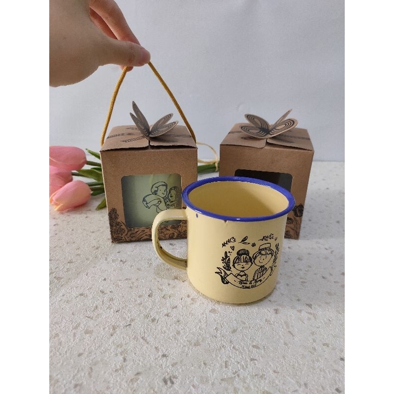 Souvenir Pernikahan Mug Enamel Stainless Sablon