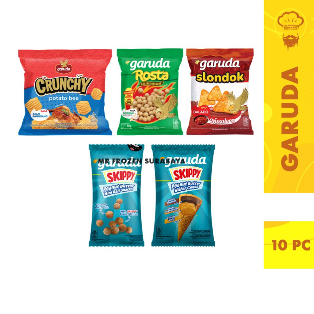 

Snack Garuda Food - Garuda Skippy | Garuda Cruncy | Garuda Slondok | Rosta Garuda Isi 10pc