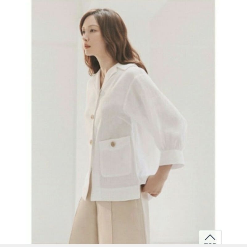 BLUS BLAZER LINEN PUTIH BERSAKU