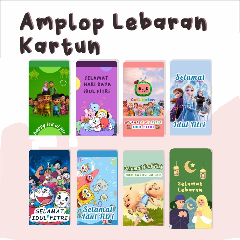 

Amplop Lebaran/Angpao Kartun Anak (Isi 10 Amplop) Frozen BTS BT21 Cocomelon Doraemon Upin Ipin