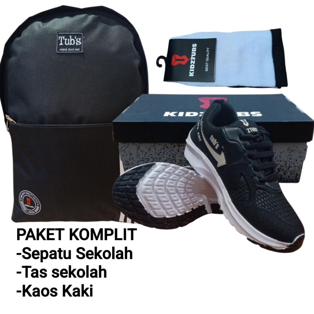 KIDZTUBS Sepatu Sekolah Anak Paket Komplit Sepatu Sekolah + Tas Sekolah + Kaos Kaki TUBS1107022225