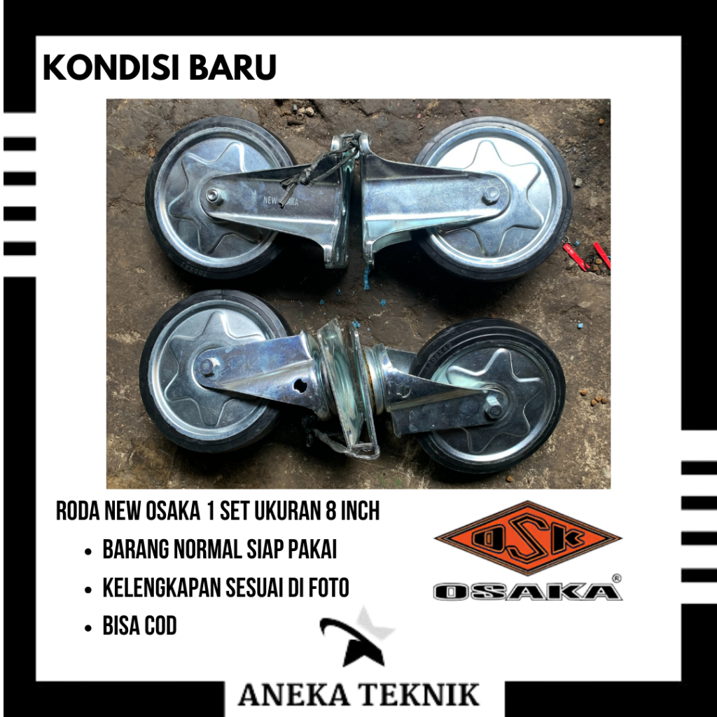 (1 SET) RODA CASTER TROLY/TROLI HITAM 8 INCH KARET 1 SET