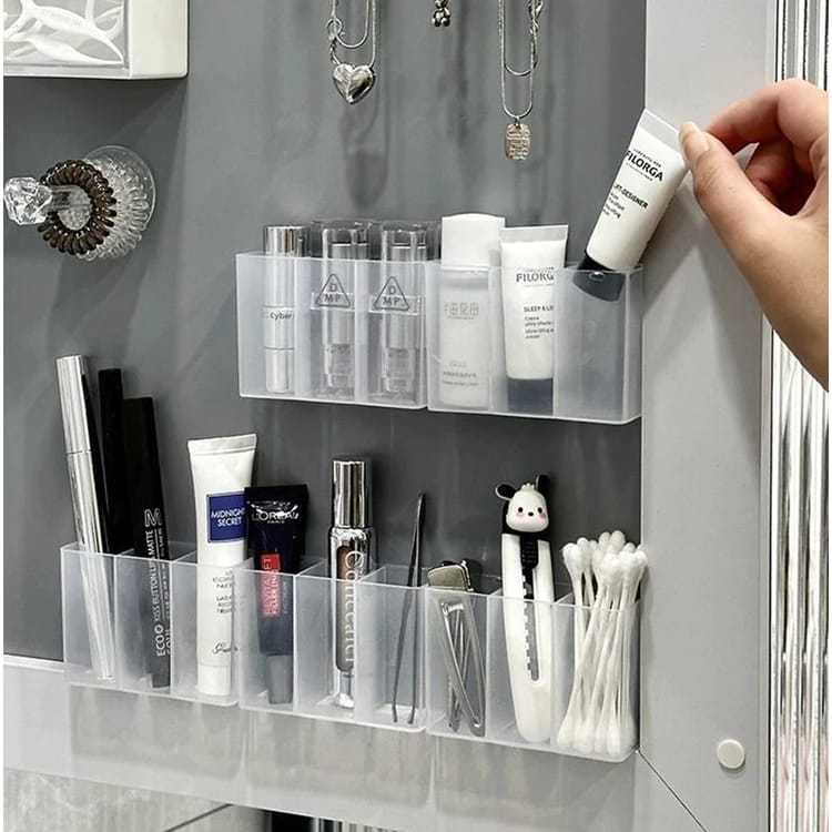 H1038 Rak Dinding Tempel 3 Sekat Transparan Lipstick Make Up Organizer / Kotak Penyimpanan Lipstik B