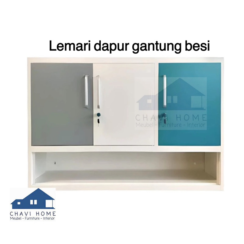 CHAVIHOME Kitchen set besi gantung atas 3 pintu lemari dapur besi anti rayap