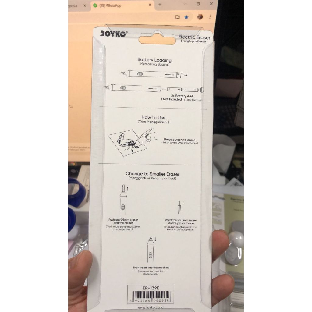 

penghapus elektrik / electric eraser JOYKO tipe er 139 E model panjang ( plus isi @ 10 2 ukuran) dan holder 2 buah ( batere tidak termasuk)