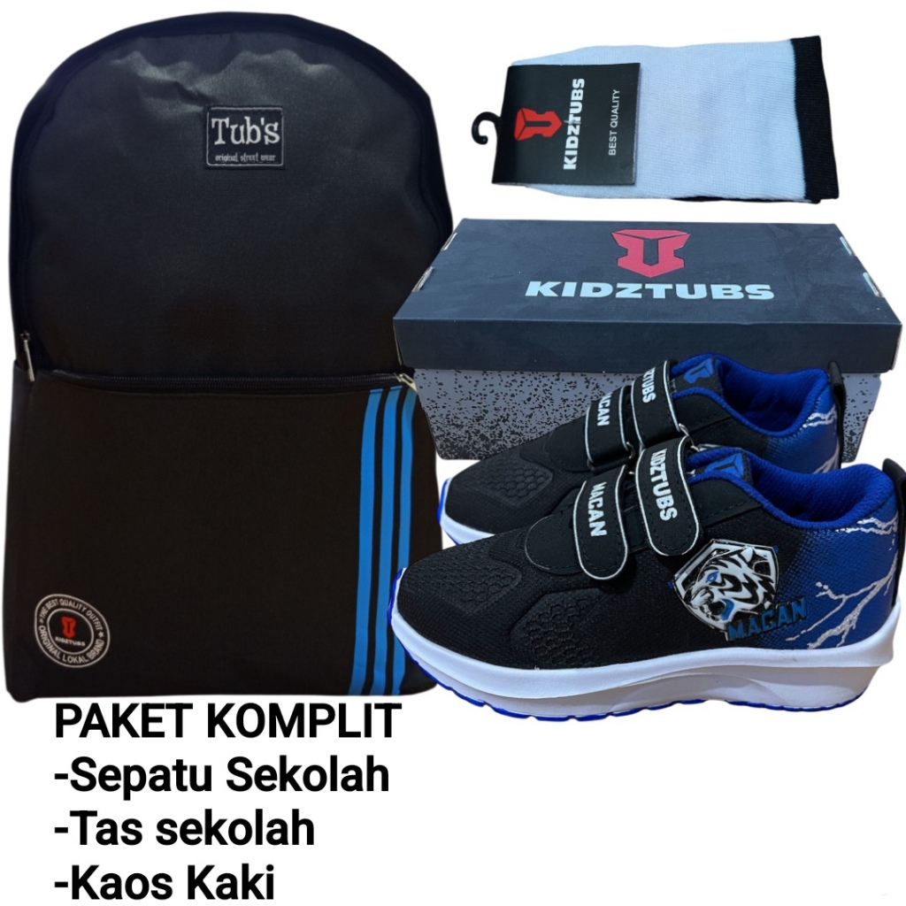 KIDZTUBS Sepatu Sekolah Anak Paket Komplit Sepatu Sekolah + Tas Sekolah + Kaos Kaki TUBS1345022225